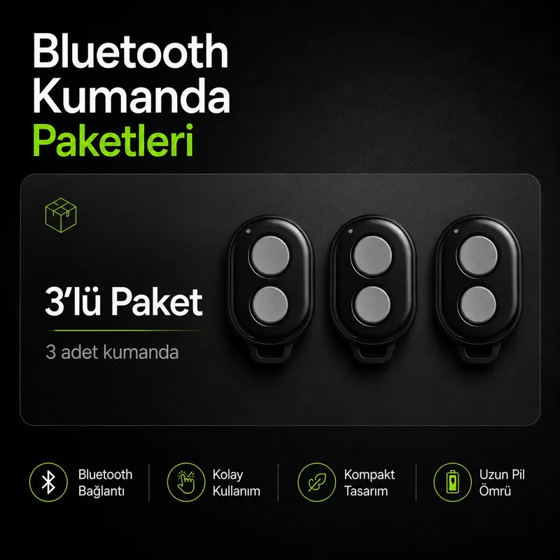 3&rsquo;lü paket: üç adet siyah Bluetooth skor kumandası yan yana, koyu zemin üzerinde